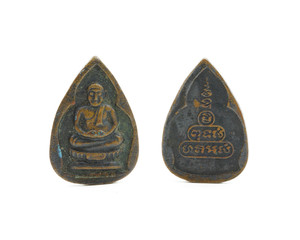 front and back of small amulets  on white background