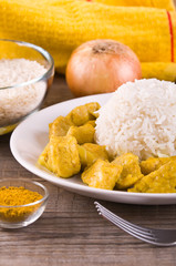 Chicken curry with rice Caribbean. 