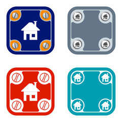 Set of four flat simple frames and home icon