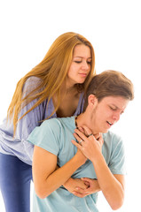 Couple demonstrating first aid techniques