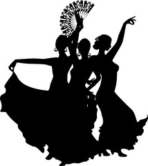 black silhouettes of female flamenco dancer