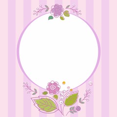 Postcard, frame, lilac, striped with flowers. 