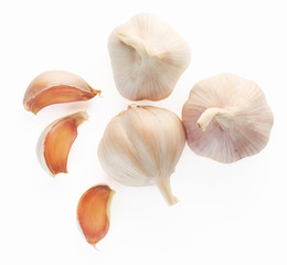 garlic top view isolated on white.