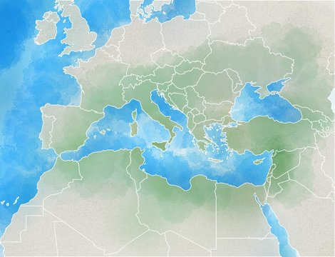 Cartina illustrata Europa, Mediterraneo, Africa, Medio Oriente