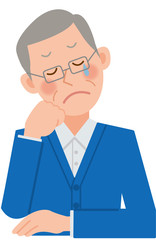男性　シニア　泣く