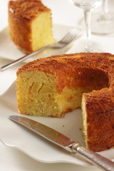 A circular apple cake, homemade.