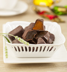 Candied fruit, covered with chocolate, typical from the Aragon region in Spain.