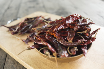 Dry Chili on wood table 