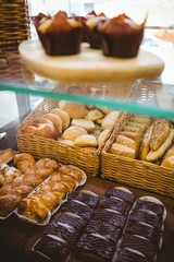  Close up of basket with fresh bread and pastry