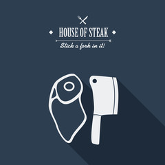 Steak house poster. Restaurant menu cover. Beef meat cartoon