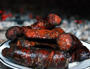 Grilled sausages in a plate