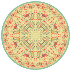Flower Mandala. Vintage decorative element. Oriental and Chinese motif. Retro colors.
