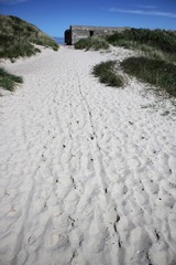 Skagen sandy way to the German bunkers of World War two , northernmost point of Denmark