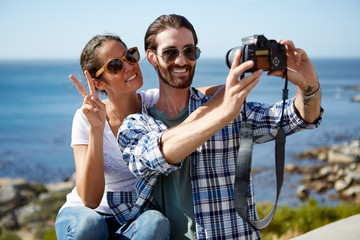 selfie taken near the ocean