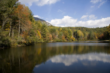 Fototapeta na wymiar Whiteside Mountain and Fall Reflections in the Lake