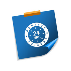 24 Hours Service Blue Sticky Notes Vector Icon Design
