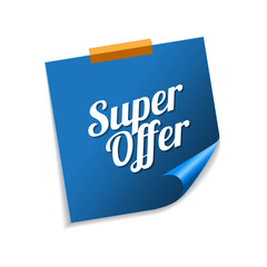 Super Offer Blue Sticky Notes Vector Icon Design