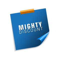 Mighty Discount Blue Sticky Notes Vector Icon Design