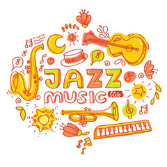 Set of musical colorful instruments