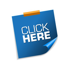 Click Here Blue Sticky Notes Vector Icon Design