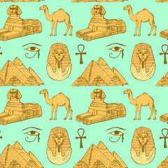 Sketch Egyptian seamless pattern in vintage style