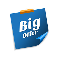 Big Offer Blue Sticky Notes Vector Icon Design