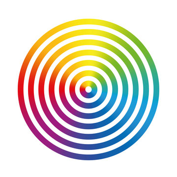 Seven rainbow gradient colored rings of different size telescoped into one another. Isolated vector illustration on white background.