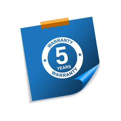 5 Years Warranty Blue Sticky Notes Vector Icon Design