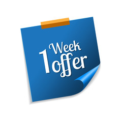 1 Week Offer Blue Sticky Notes Vector Icon Design