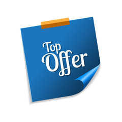 Top Offer Blue Sticky Notes Vector Icon Design