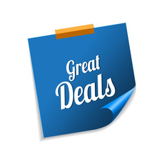 Great Deals Blue Sticky Notes Vector Icon Design