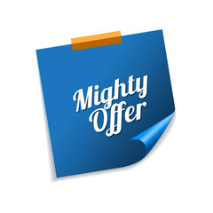 Mighty Offer Blue Sticky Notes Vector Icon Design