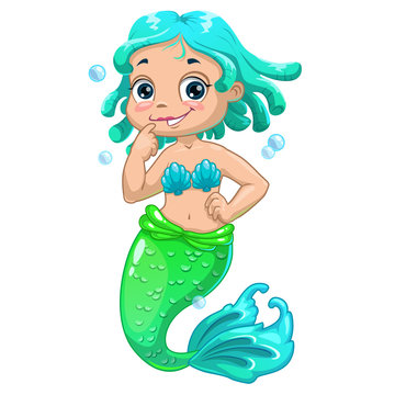 Cute cartoon mermaid blue hair