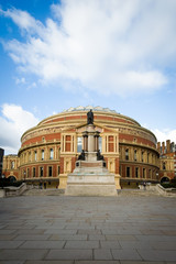 Fototapeta na wymiar Royal Albert Hall, Kensington, London. The grand facade to the music venue home to the popular Proms series of classical music concerts.