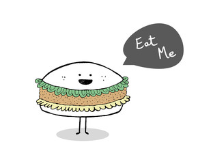 Hamburger cartoon with bubble speech, vector illustration