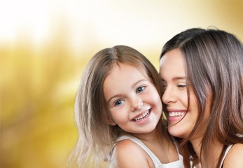 Mum, teeth, hugging.