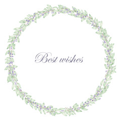 Wreath of blueberries painted in watercolor on a white background,  decoration postcard or invitation for wedding, celebration, holiday