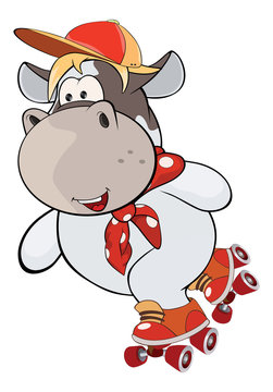 A small cow on a roller skates cartoon