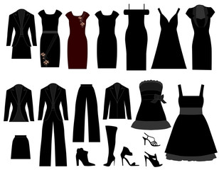 Collection of silhouettes of different kinds of clothes