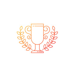 Champion cup with a laurel wreath. Distinction mark. Winner award.