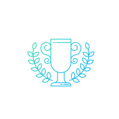 Champion cup with a laurel wreath. Distinction mark. Winner award.
