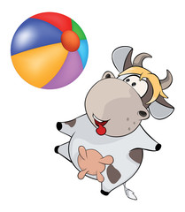 Fototapeta premium small cow and ball Cartoon