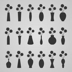 Set of vases with flowers, vector illustration