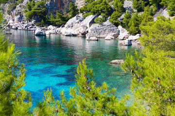 Blue lagoon, island paradise in Adriatic Sea of Croatia, Hvar.