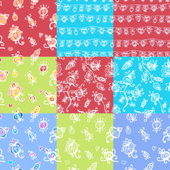 Set of nine floral seamless patterns