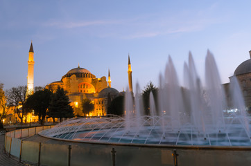 The Hagia Sophia Byzantine architecture and fountain in Istanbul