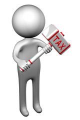 3d Man with hammer with word Tax