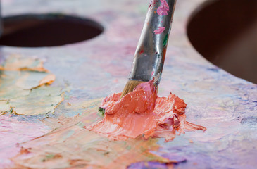 Paints brushes and oil paints