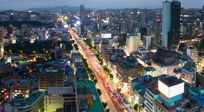 Aerial view of Jongno-Gu district in the heart of Seoul city