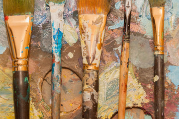Paints brushes and oil paints